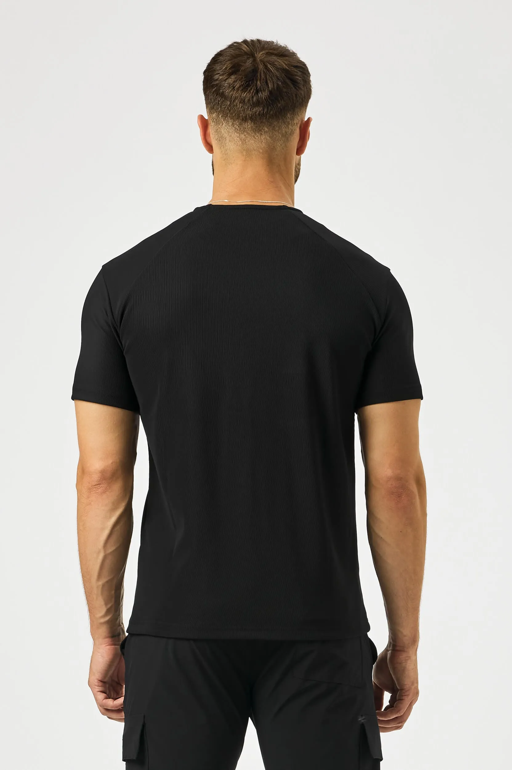 RIBBED HENLEY TOP - BLACK