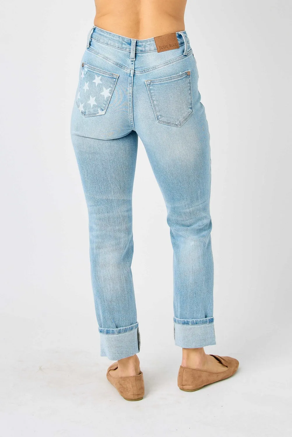 Star Mid Rise Americana Flag Cuff Boyfriend Jeans - PLUS