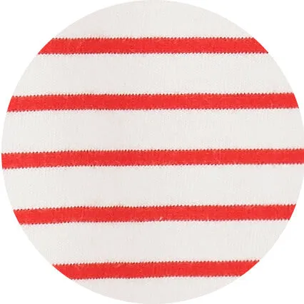 White Red Striped Cotton Jersey Crew Neck T-Shirt