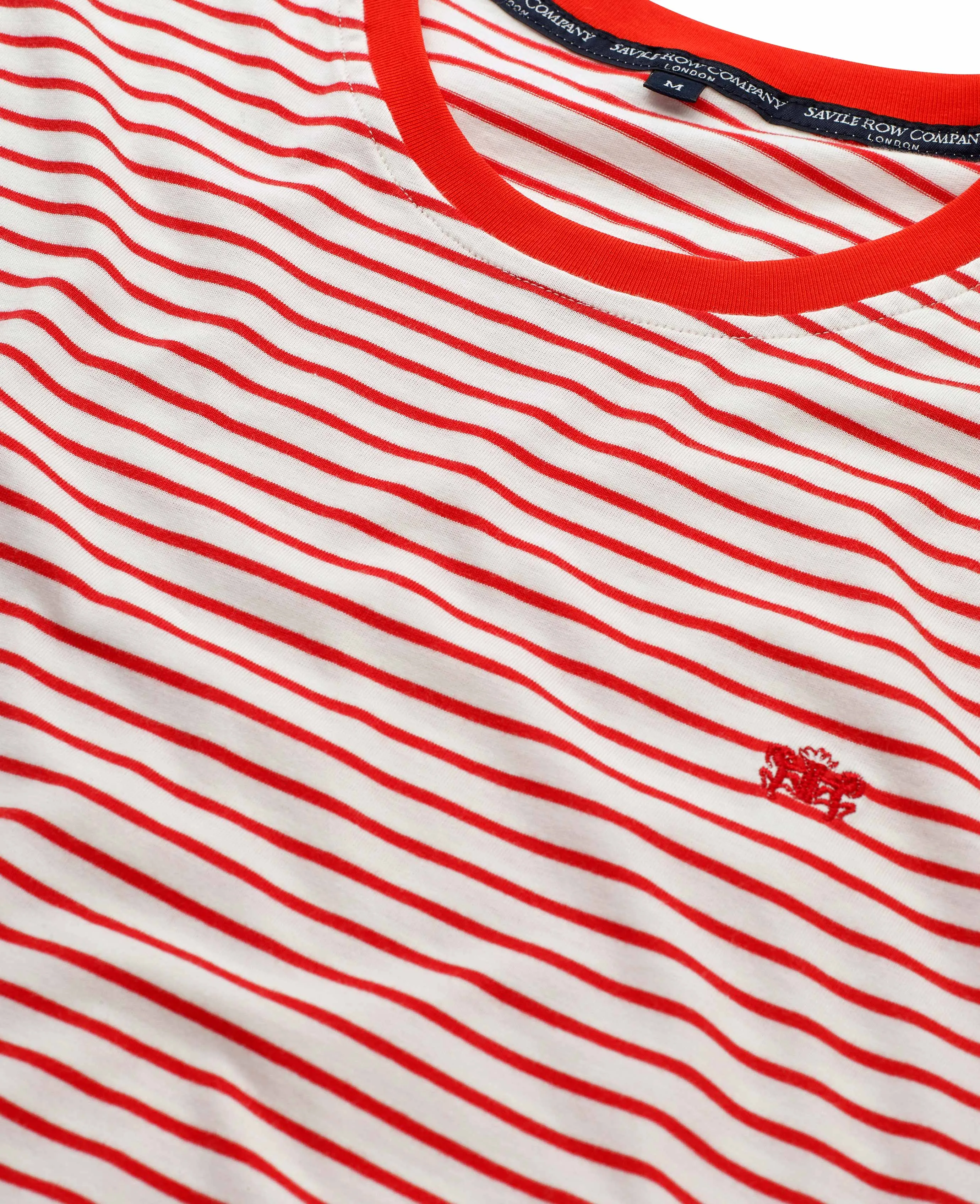 White Red Striped Cotton Jersey Crew Neck T-Shirt