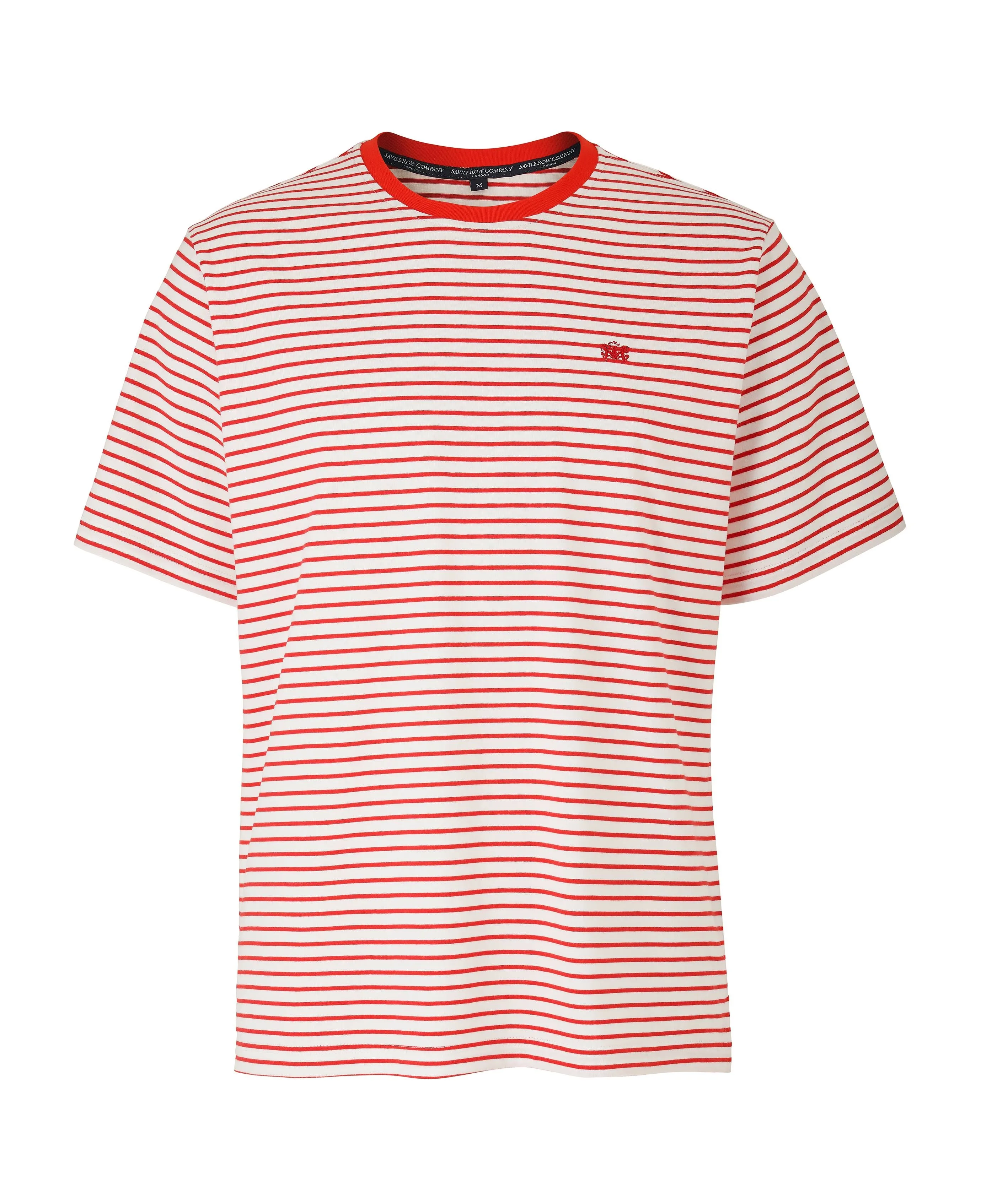 White Red Striped Cotton Jersey Crew Neck T-Shirt