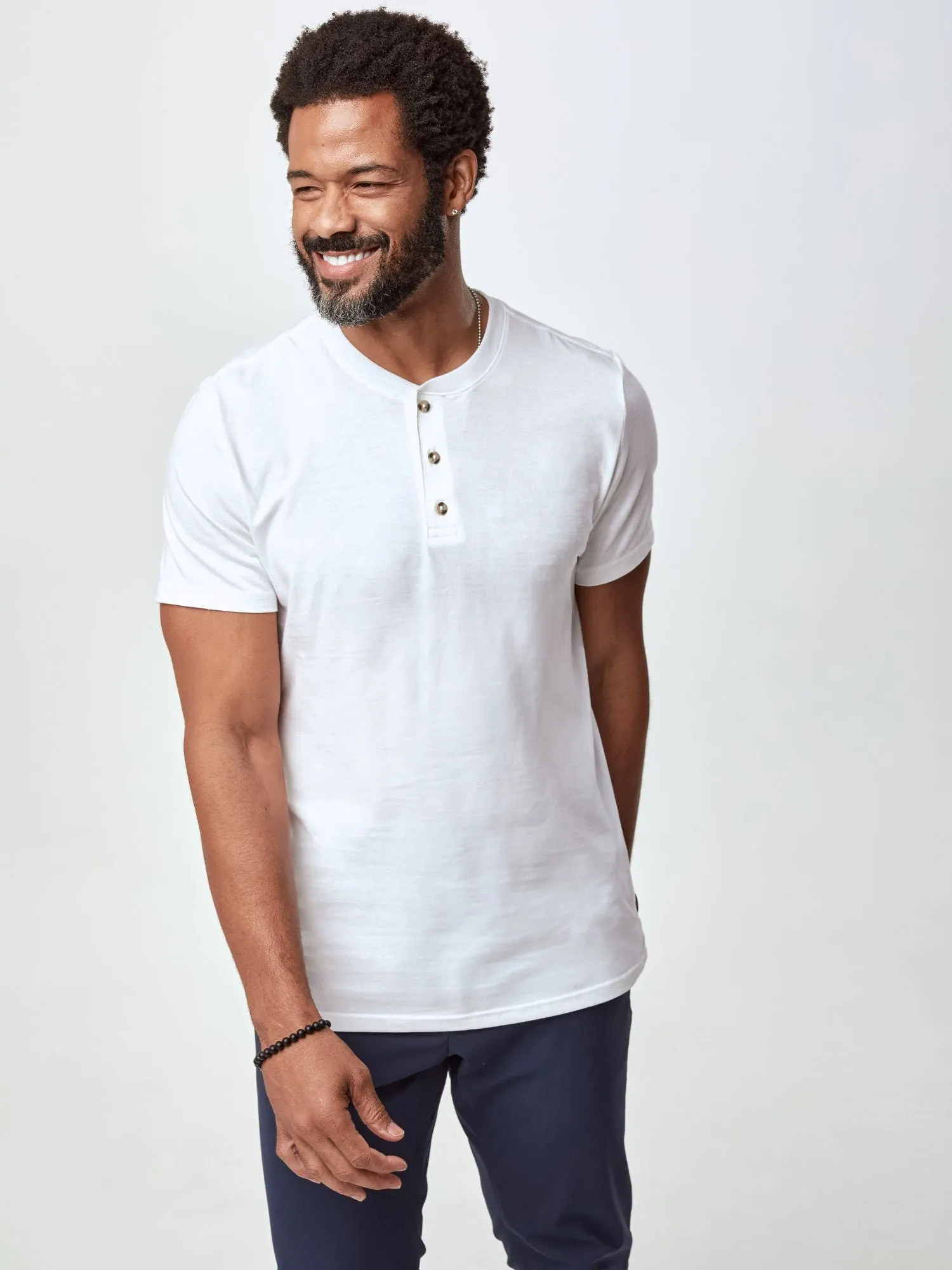 White Short Sleeve Henley