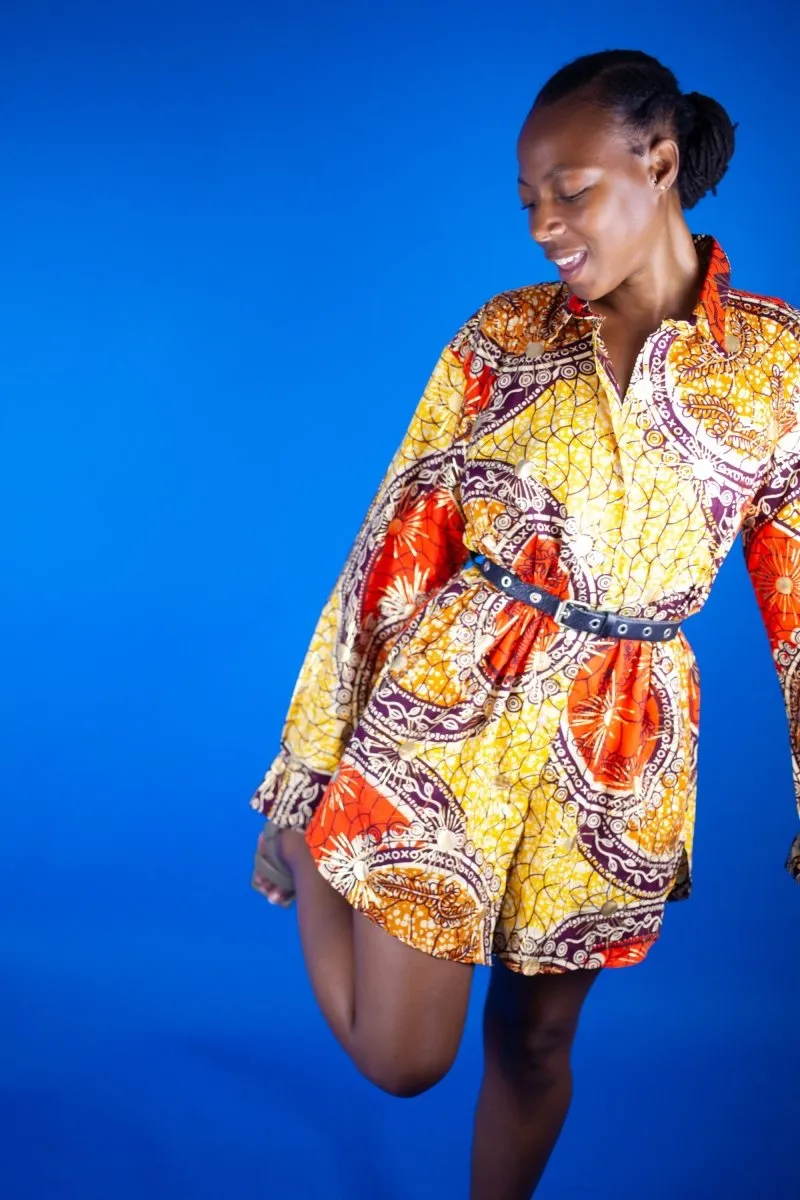 Women's African Print Shirt Oversized in Gold